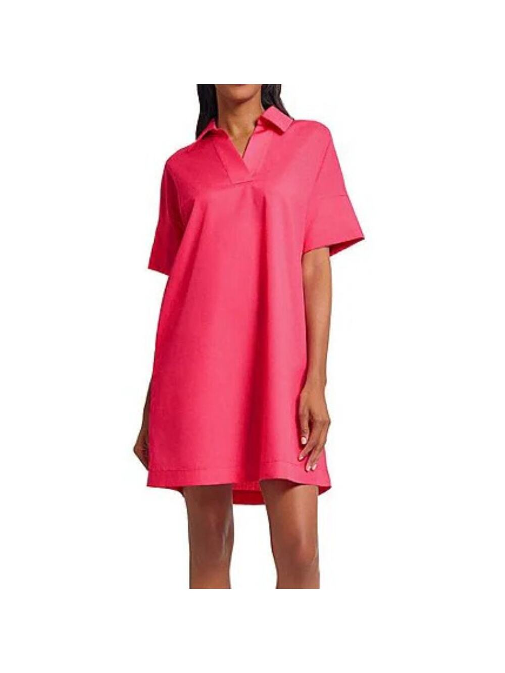 Ming Wang NWT Red Collar Split V-Neck Short Sleeve Shift Shirt Dress Pockets